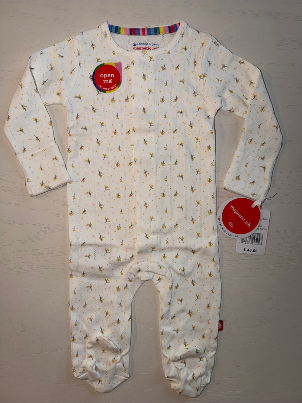 Magnetic Me Organic Cotton Pointelle Floral Footie 3-6 6-9 months